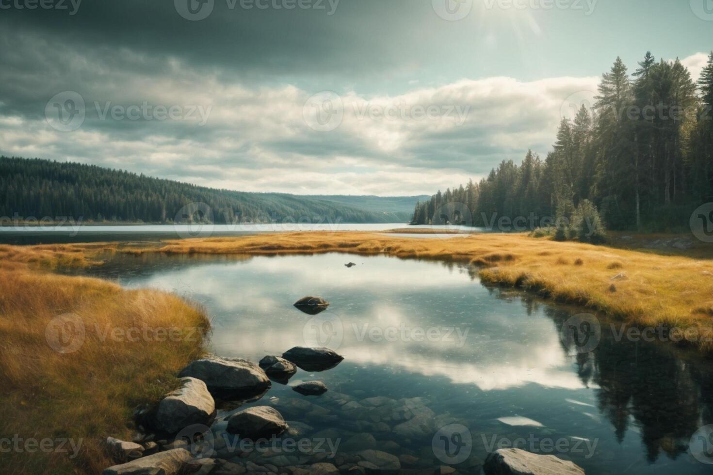 un camino Guías a un lago y montañas en el antecedentes foto