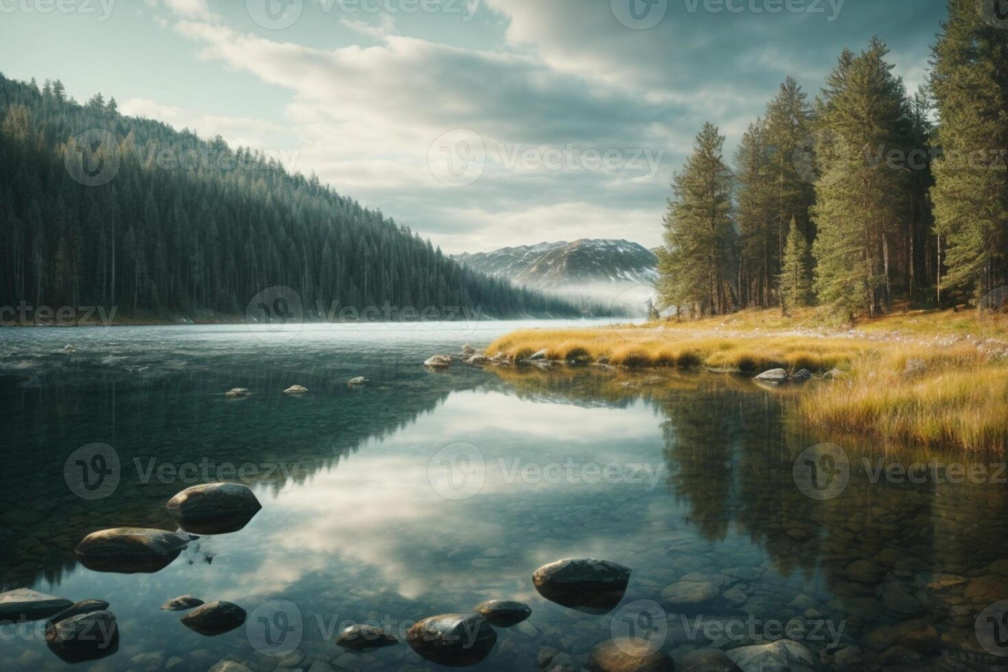 autumn landscape with trees and water photo