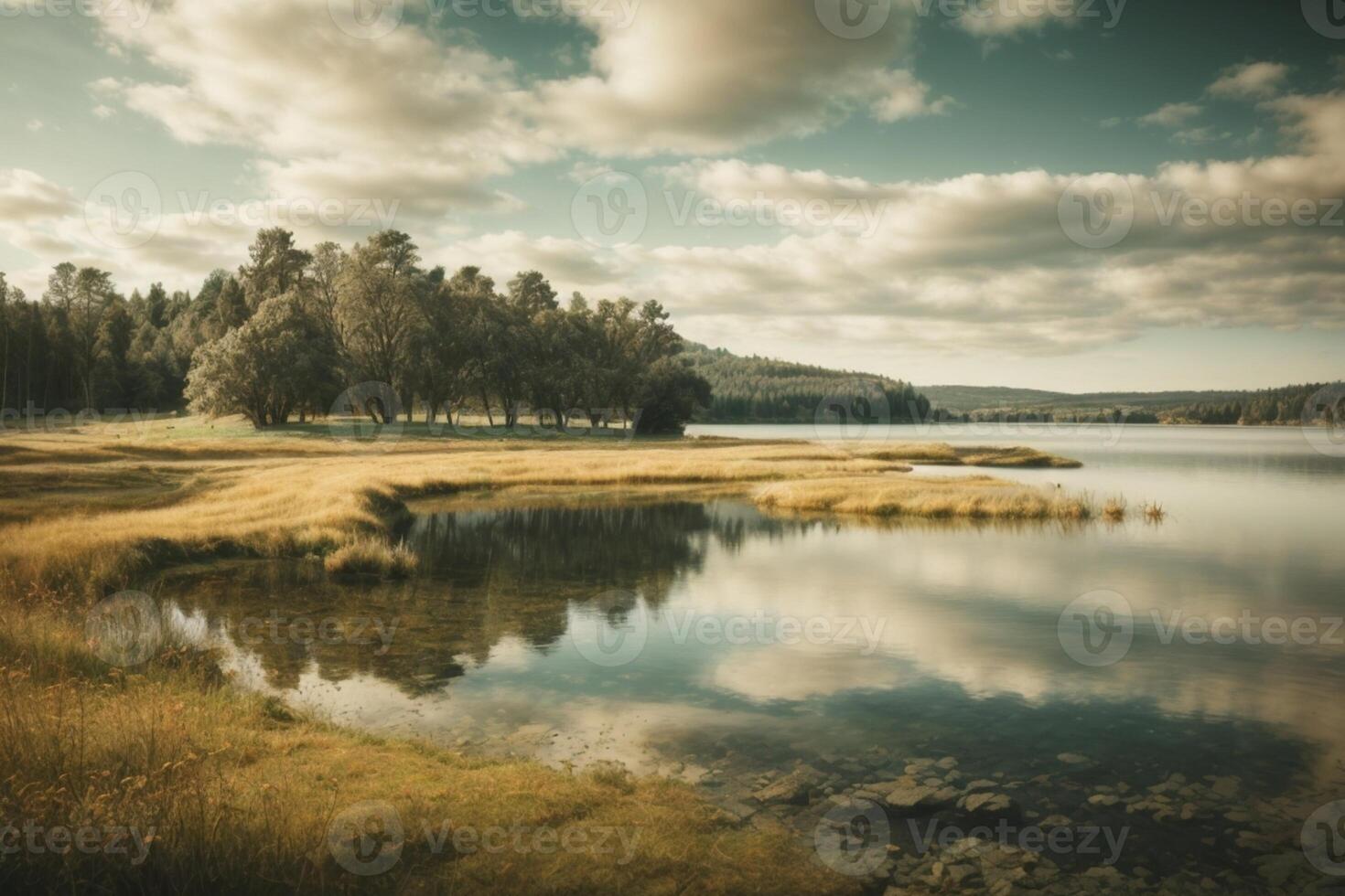 otoño paisaje con arboles y agua foto