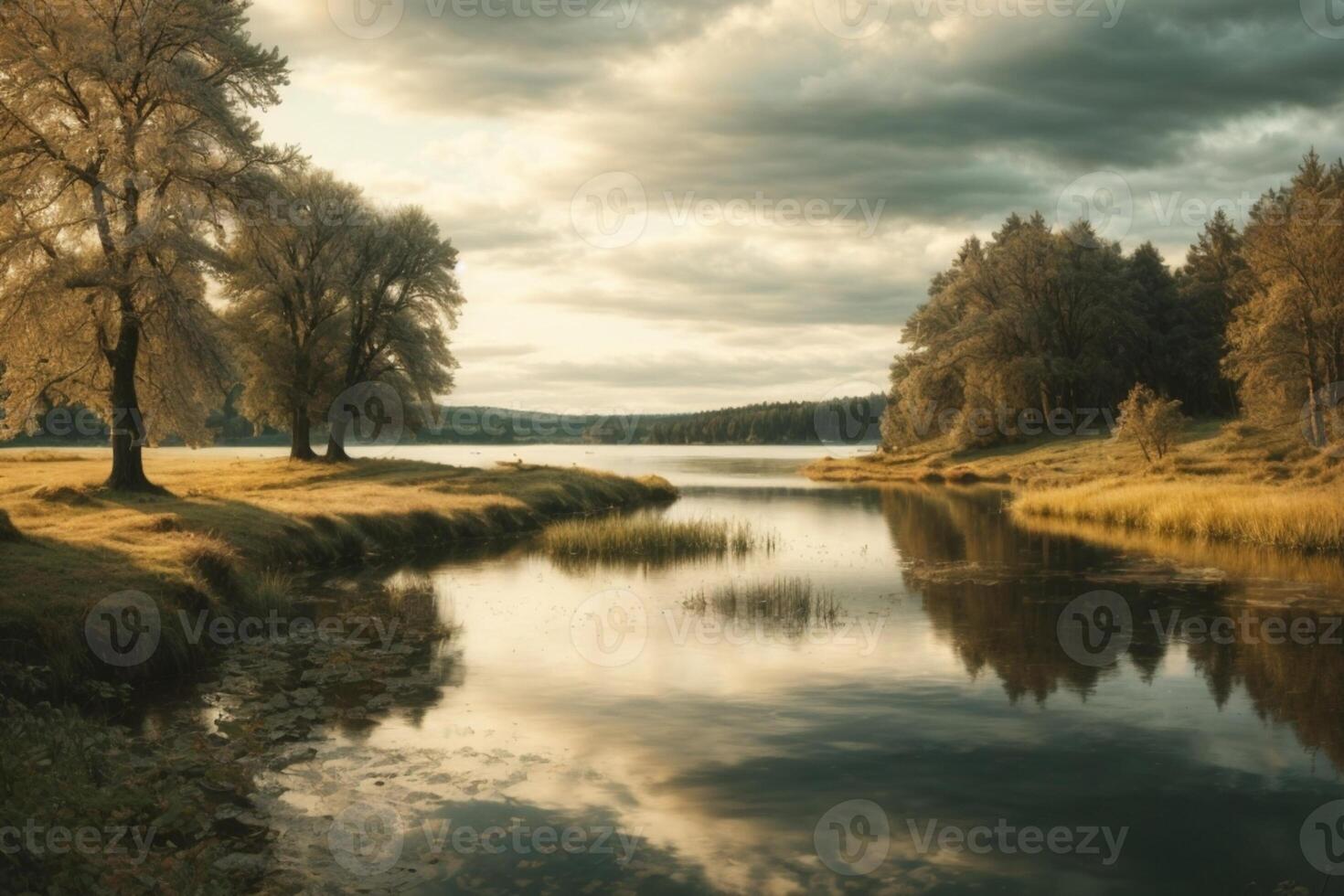 Autumn landscape with trees and lake photo