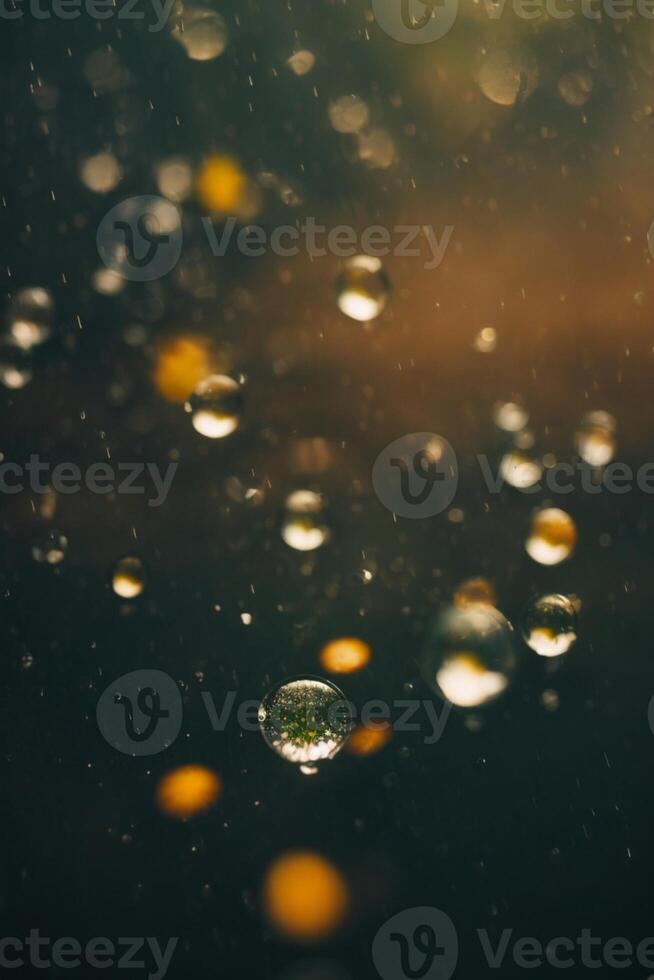 raindrops on a street in the city at night photo