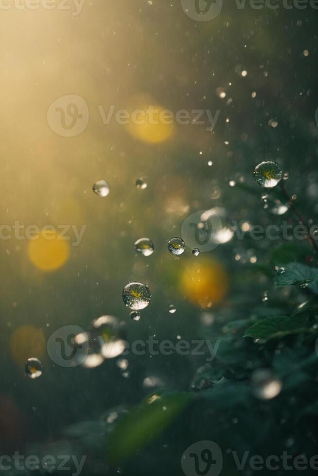 raindrops on a street in the city at night photo