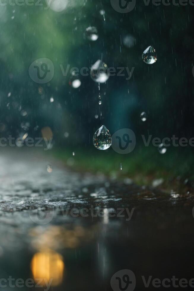 gotas de lluvia en el suelo en un charco foto