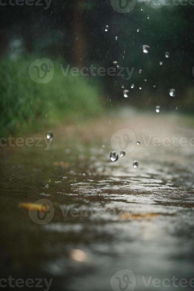 raindrops on the ground in a puddle photo