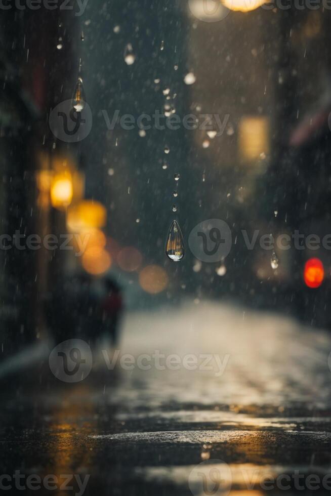 gotas de lluvia en el la carretera a noche foto