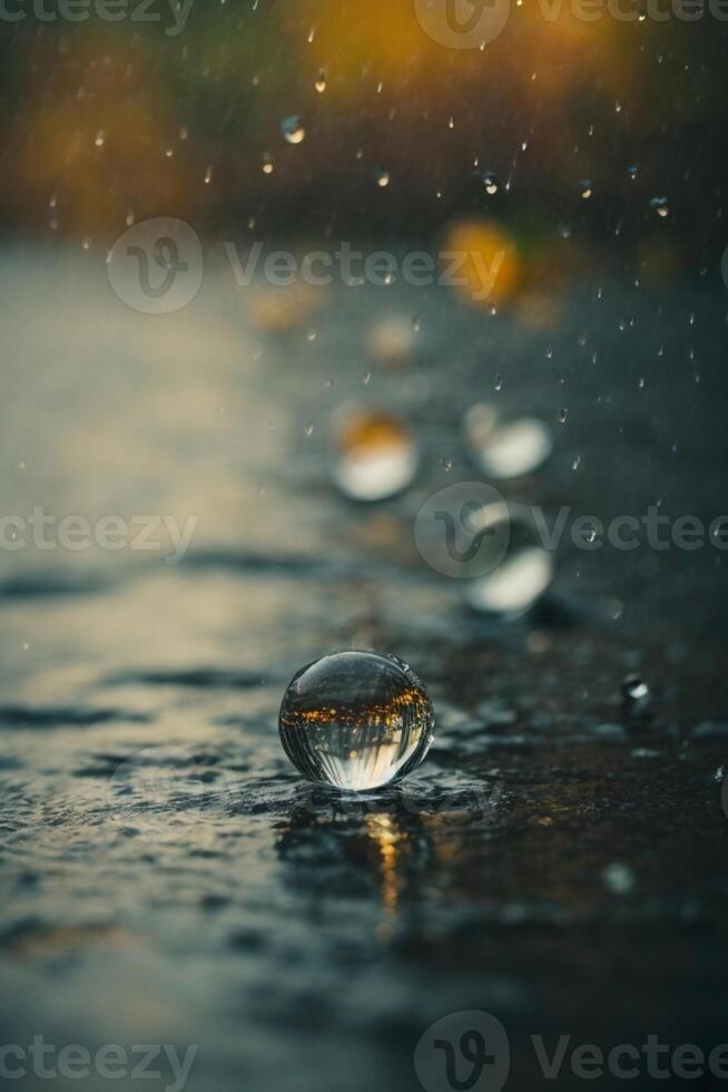 raindrops on the road at night photo