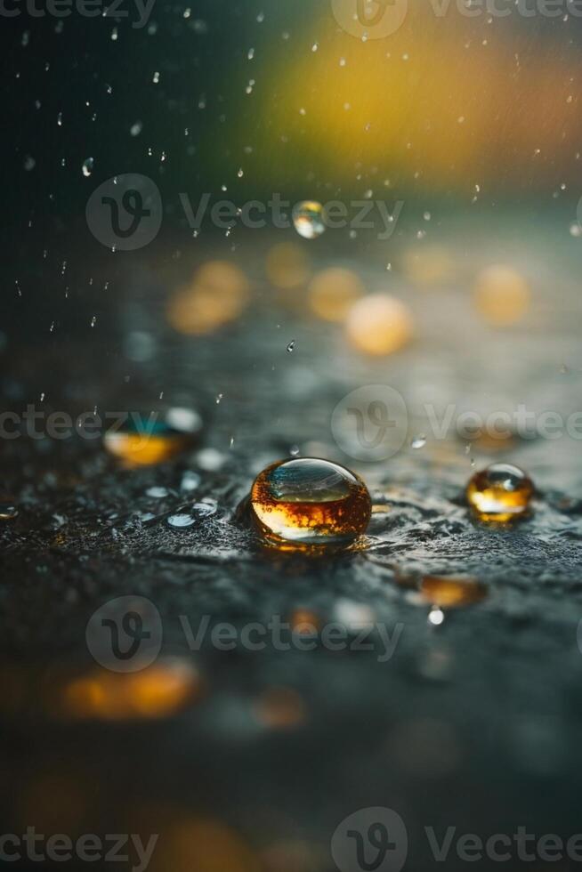 raindrops on the road at night photo