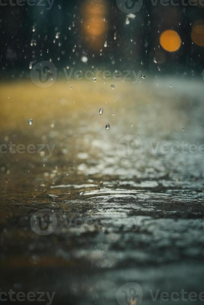 raindrops on the road at night photo