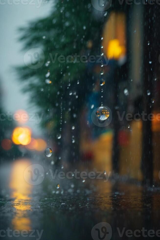 raindrops on the road at night photo