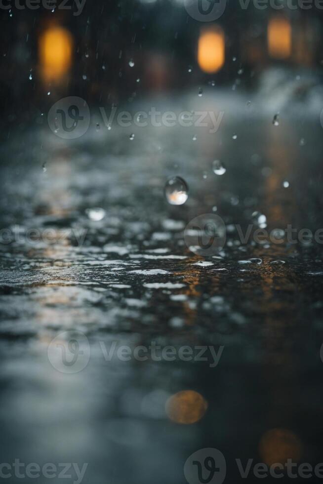 raindrops on the road at night photo