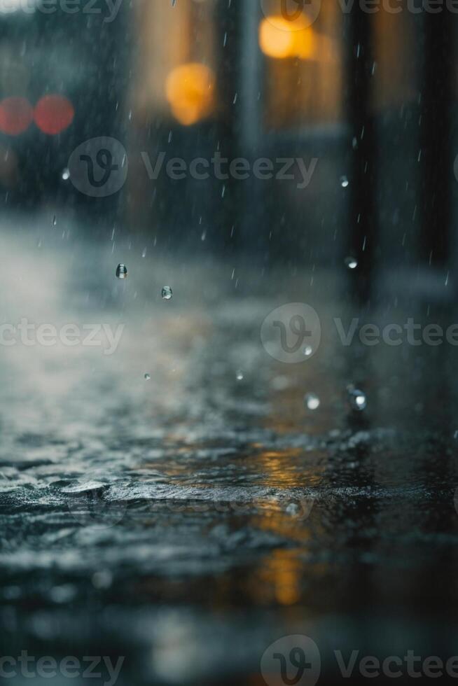 raindrops on the road at night photo