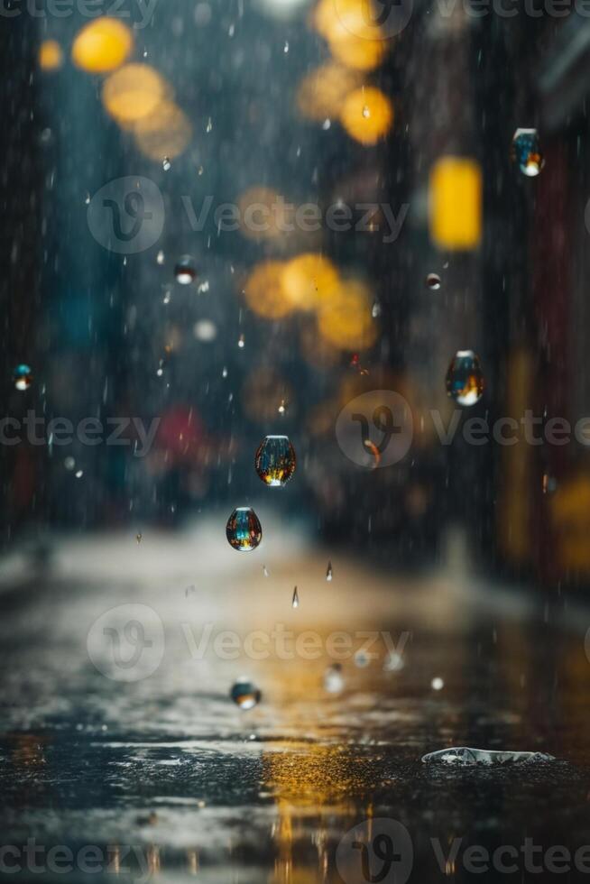 raindrops on the ground in the rain photo