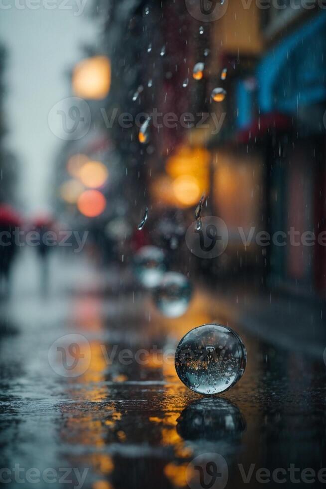 raindrops on the ground in the rain photo