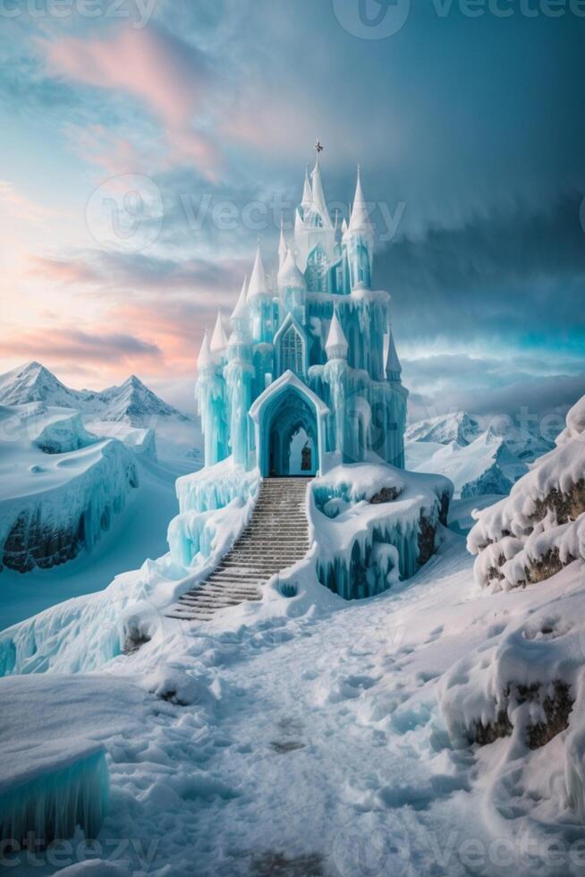 frozen castle in the snow photo