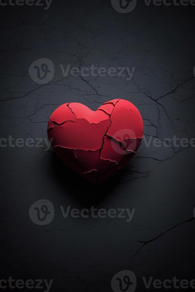 broken heart on black background photo