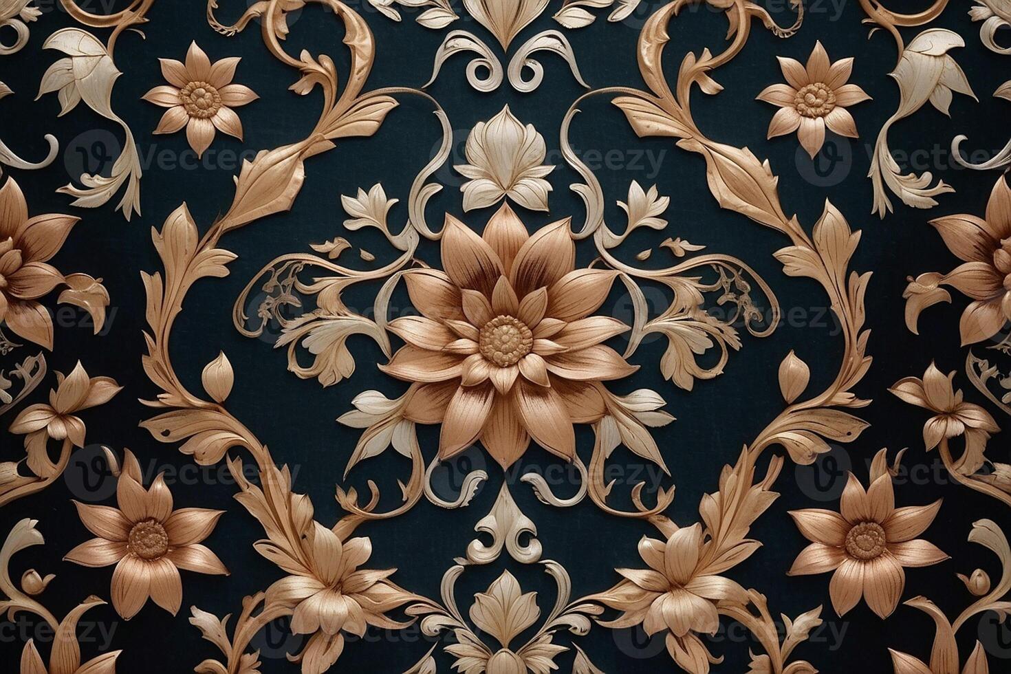 golden floral pattern on dark blue background photo