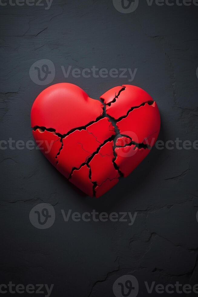 broken heart on black background photo