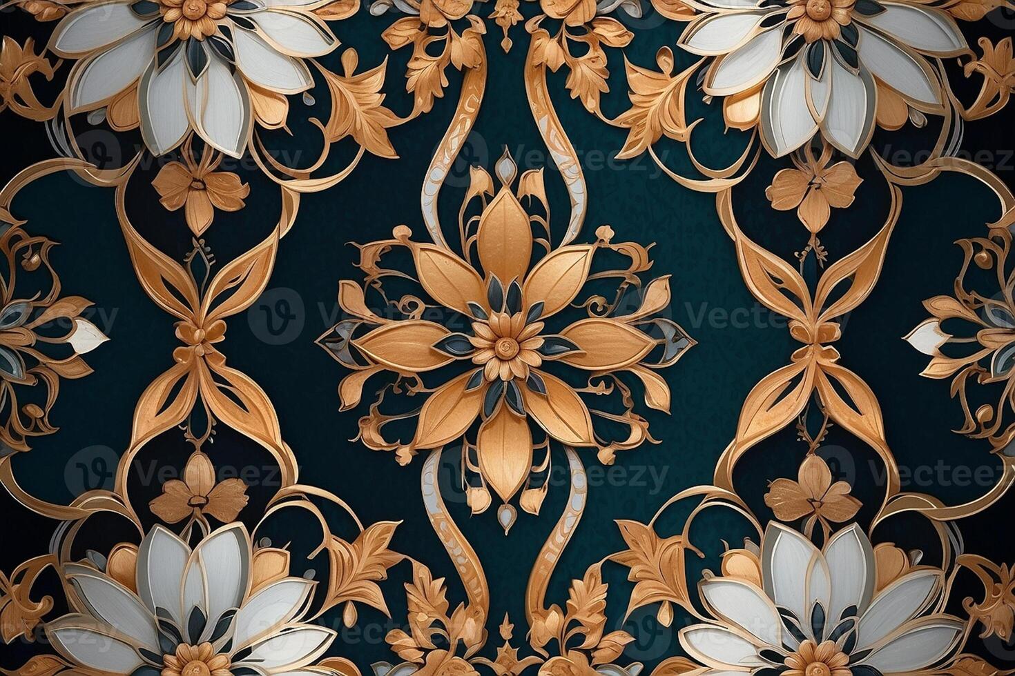 golden floral pattern on dark blue background photo