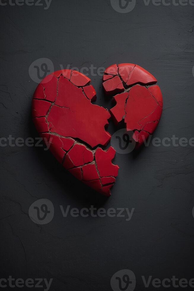 broken heart on black background with red hearts photo