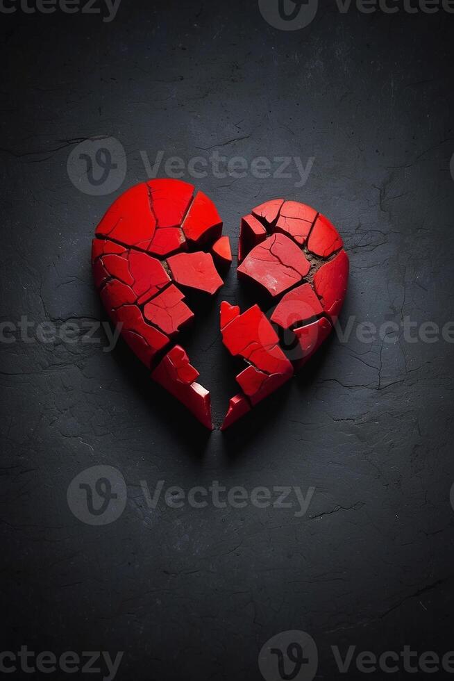 broken heart on black background photo