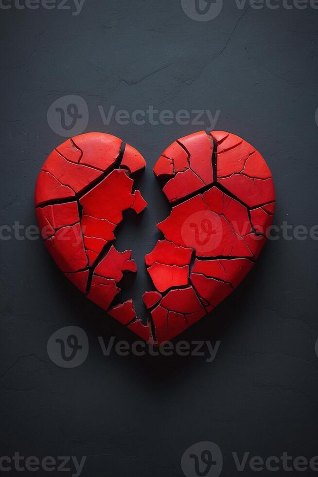 broken heart on black background photo