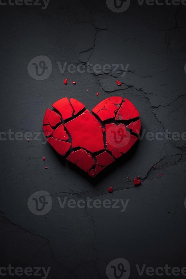 broken heart on black background photo
