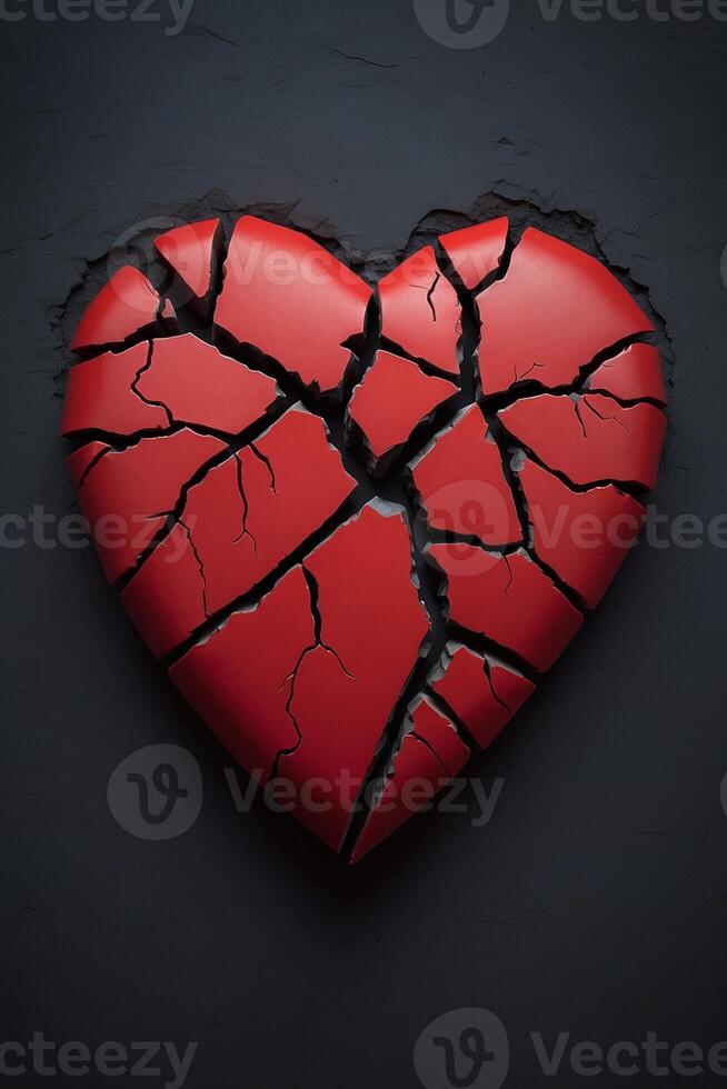 broken heart on black background photo