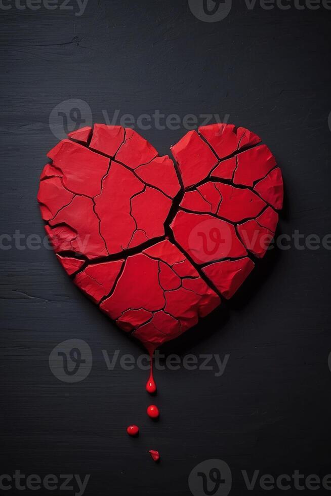 broken heart on black background photo