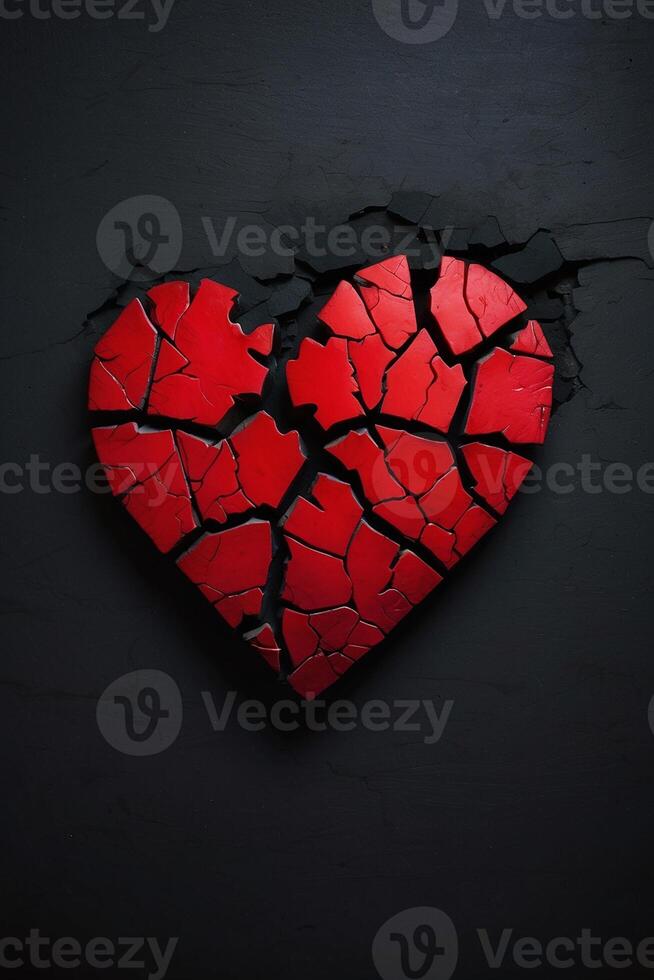 broken heart on black background photo