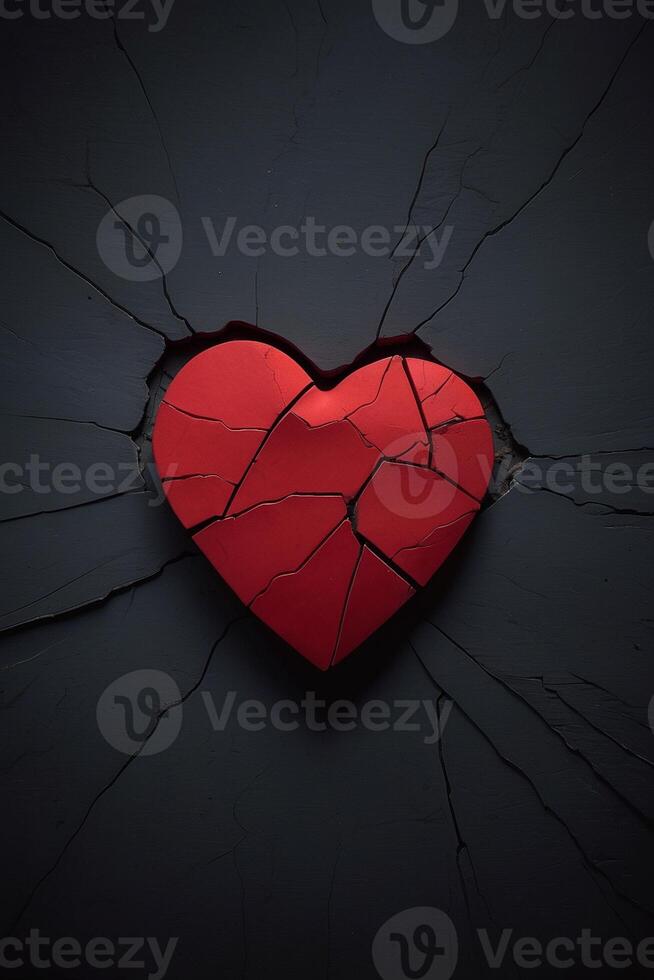 broken heart on black background photo