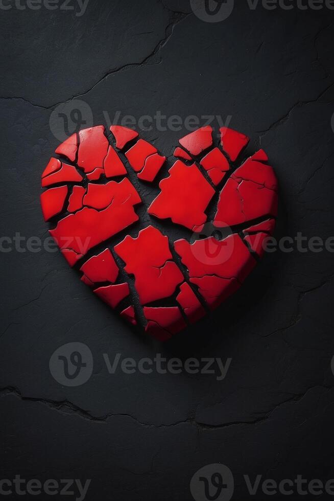 broken heart on black background photo