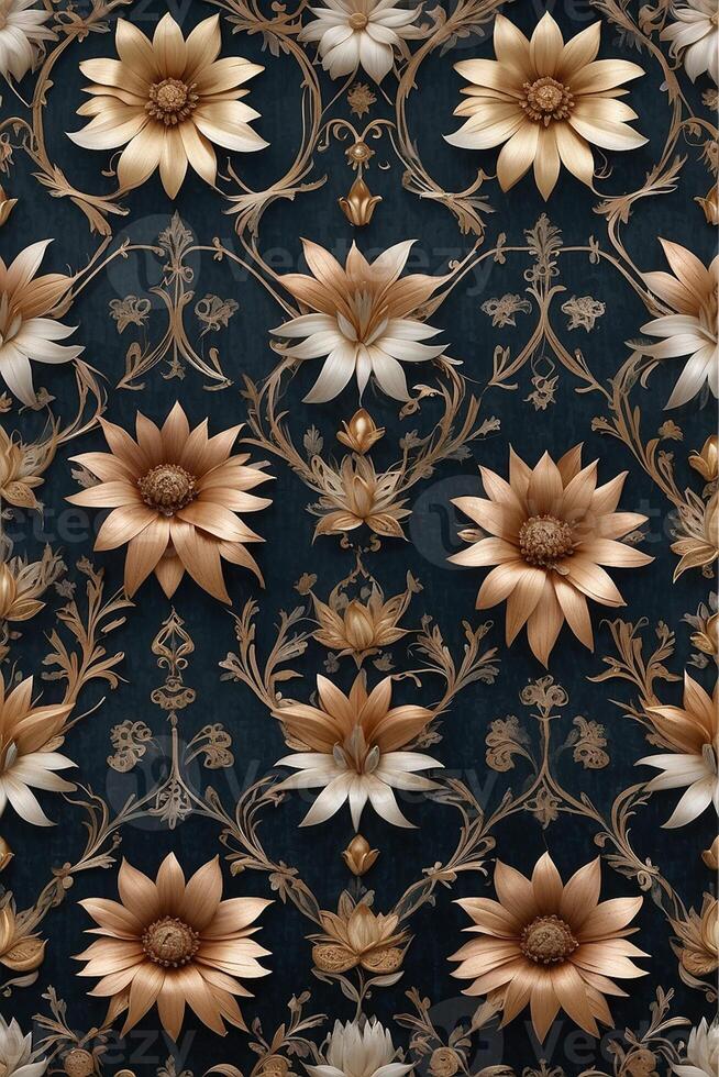 an ornate floral pattern on a dark blue background photo