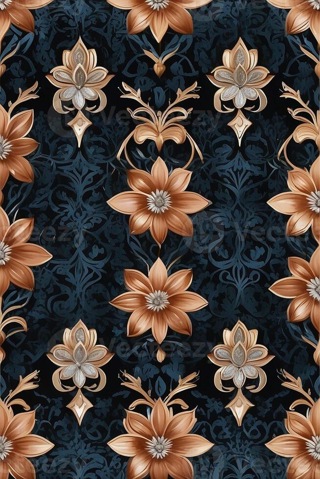 an ornate floral pattern on a dark blue background photo