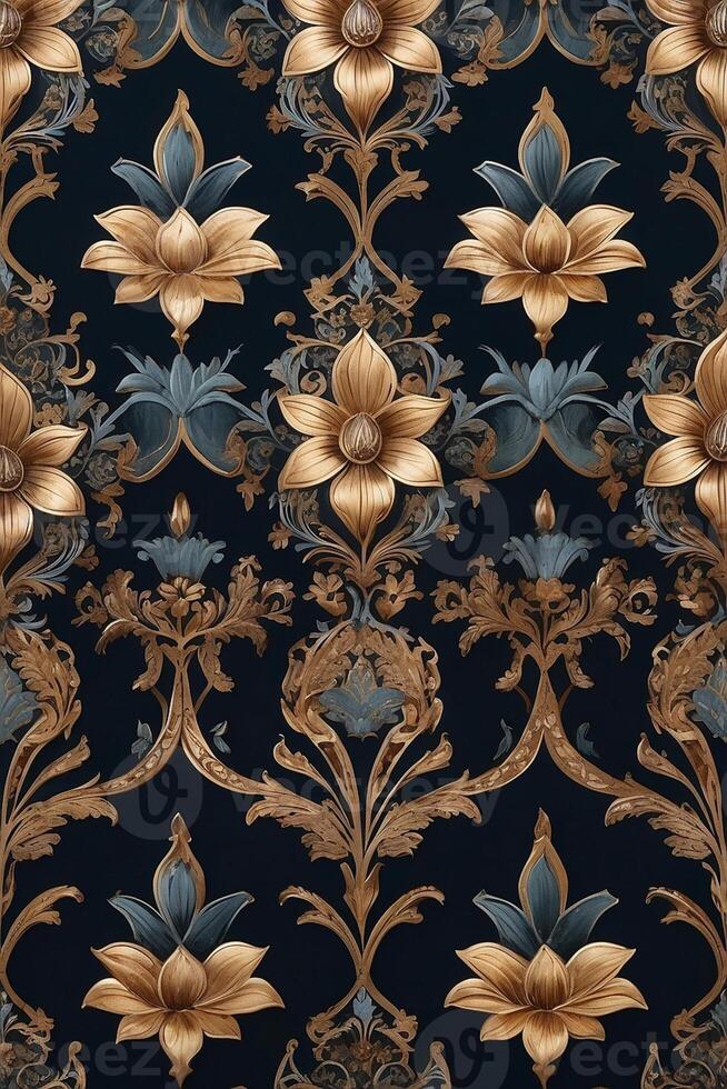 an ornate floral pattern on a dark blue background photo