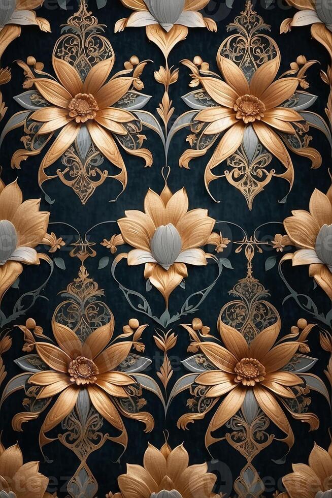 a floral pattern on a dark blue background photo