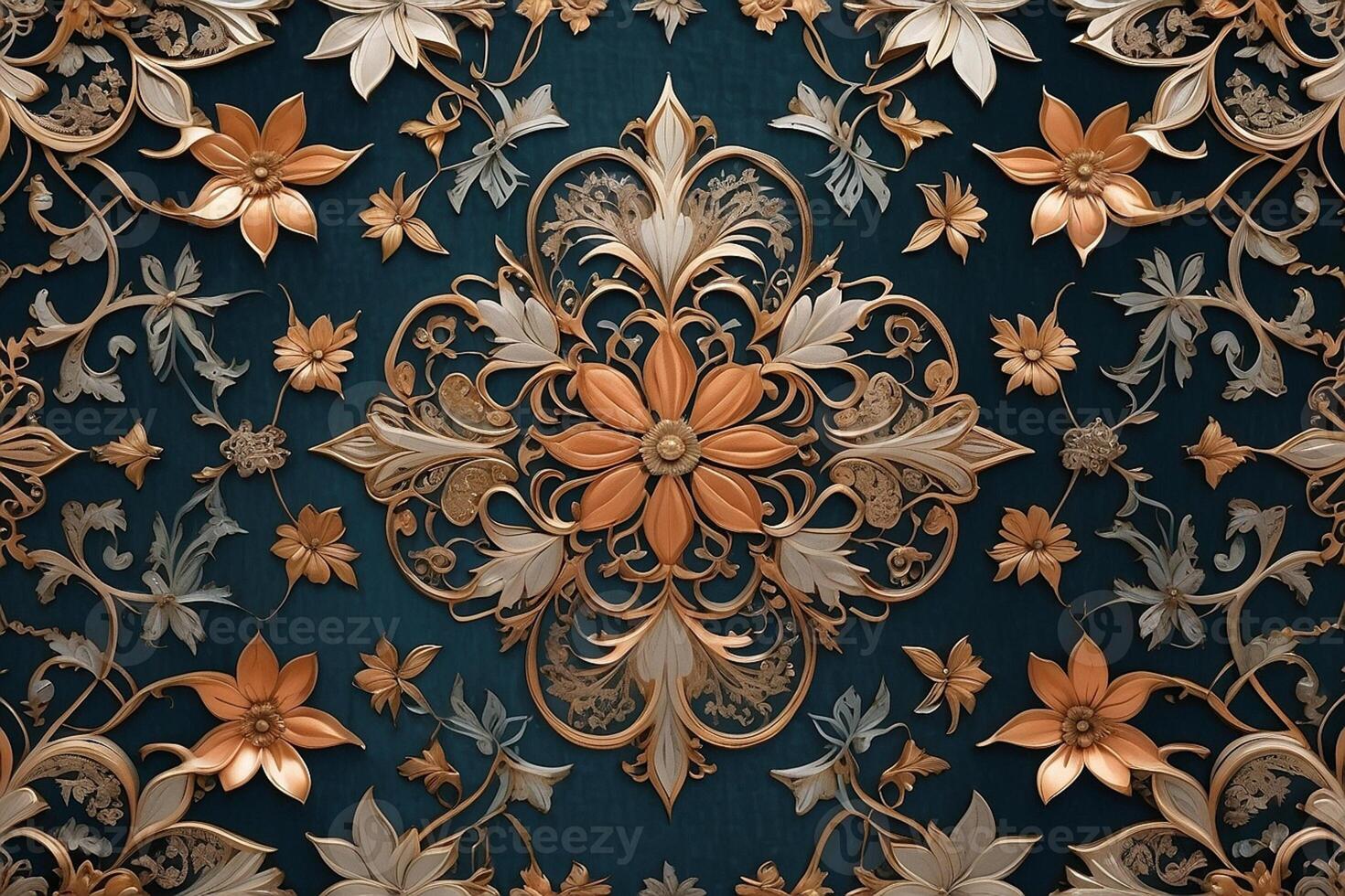 an ornate floral pattern on a dark blue background photo