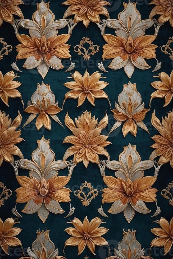 a floral pattern on a dark blue background photo