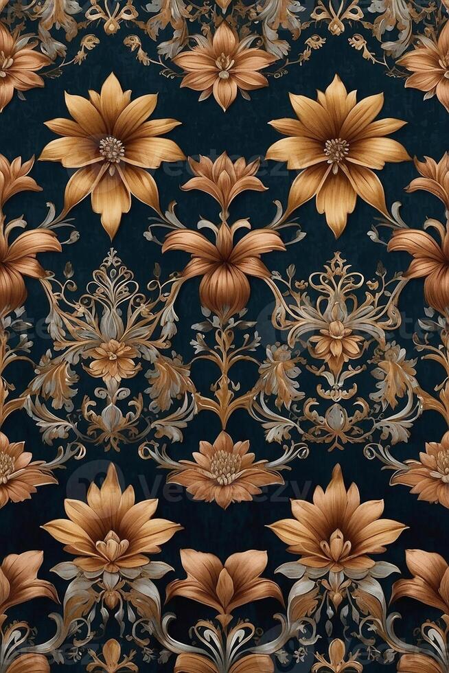 an ornate floral pattern on a dark blue background photo