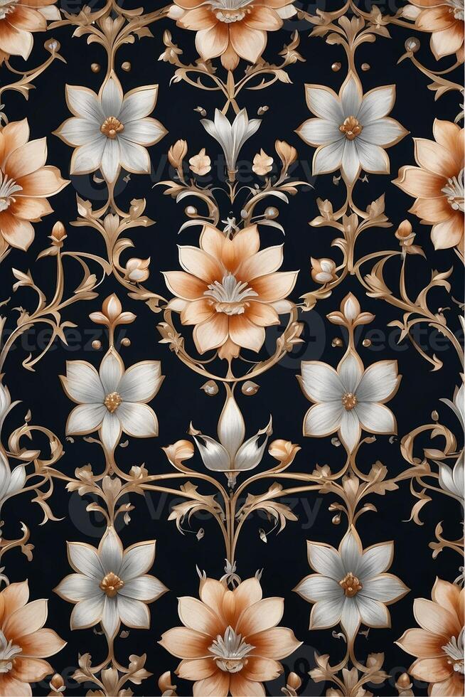 a floral pattern on a dark blue background photo