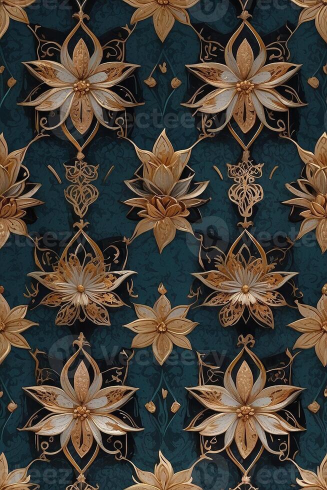 a floral pattern on a dark blue background photo