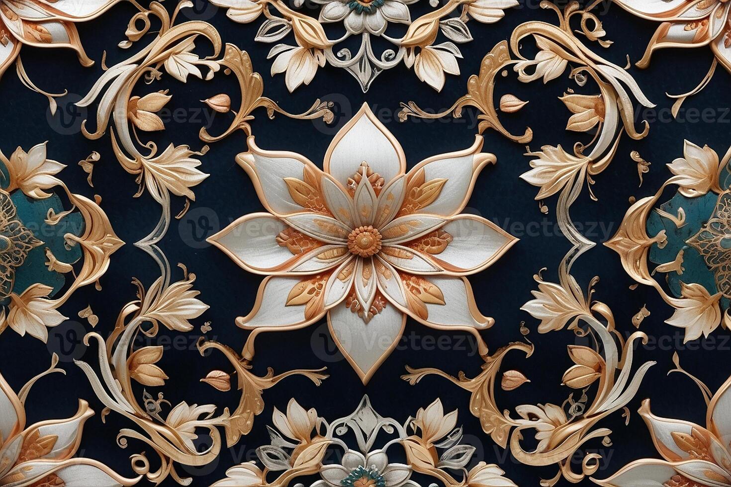 a floral pattern on a dark blue background photo