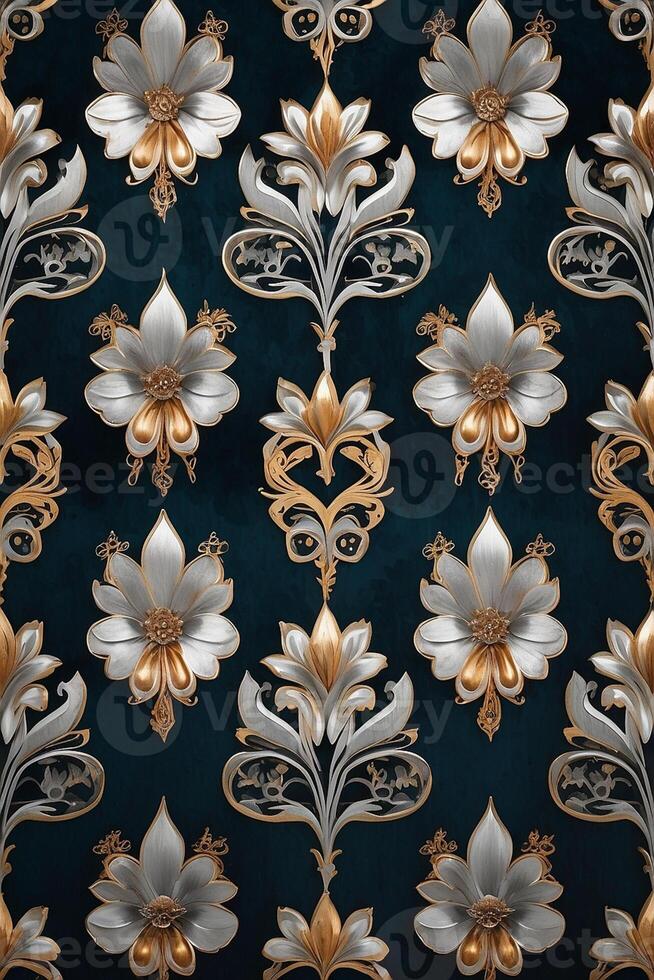 a floral pattern on a dark blue background photo