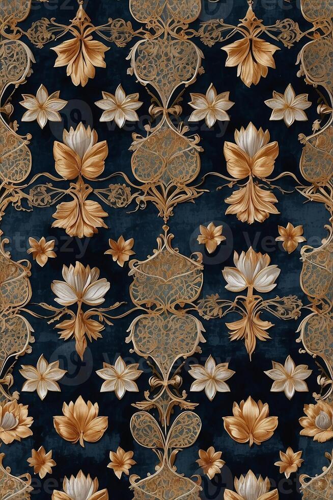 a decorative wallpaper with flowers and gold photo