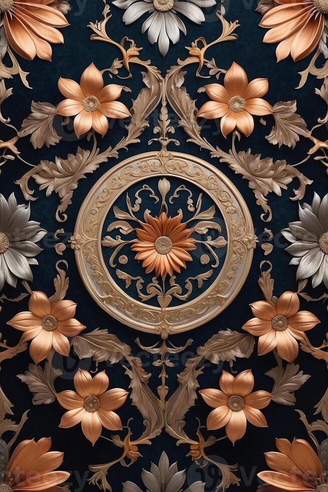 un decorativo fondo de pantalla con flores y oro foto