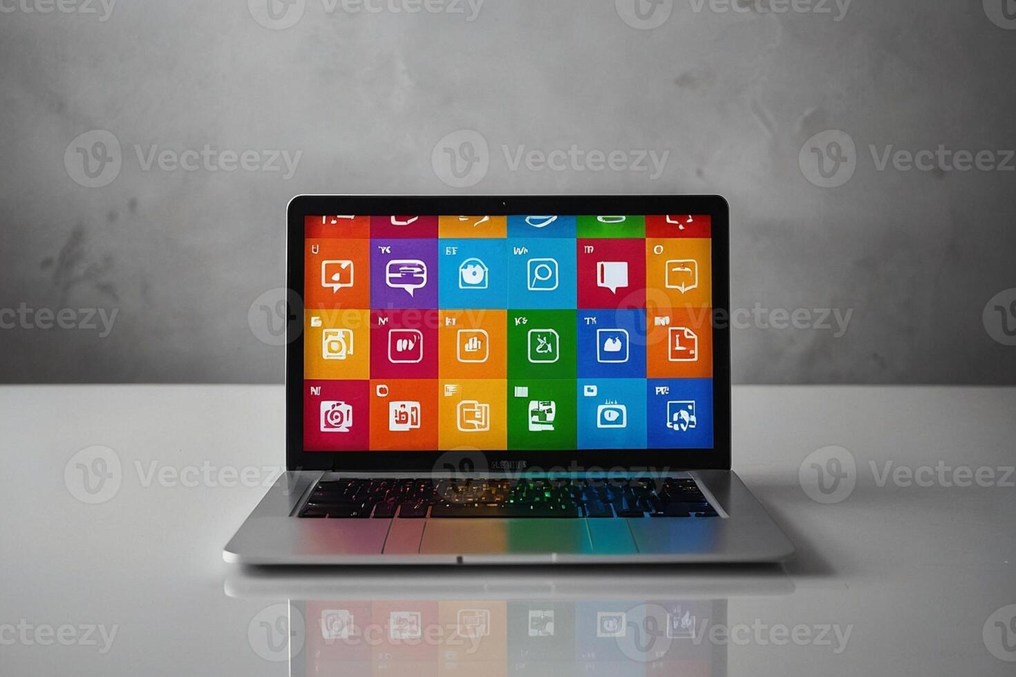 a laptop with many different icons on it photo