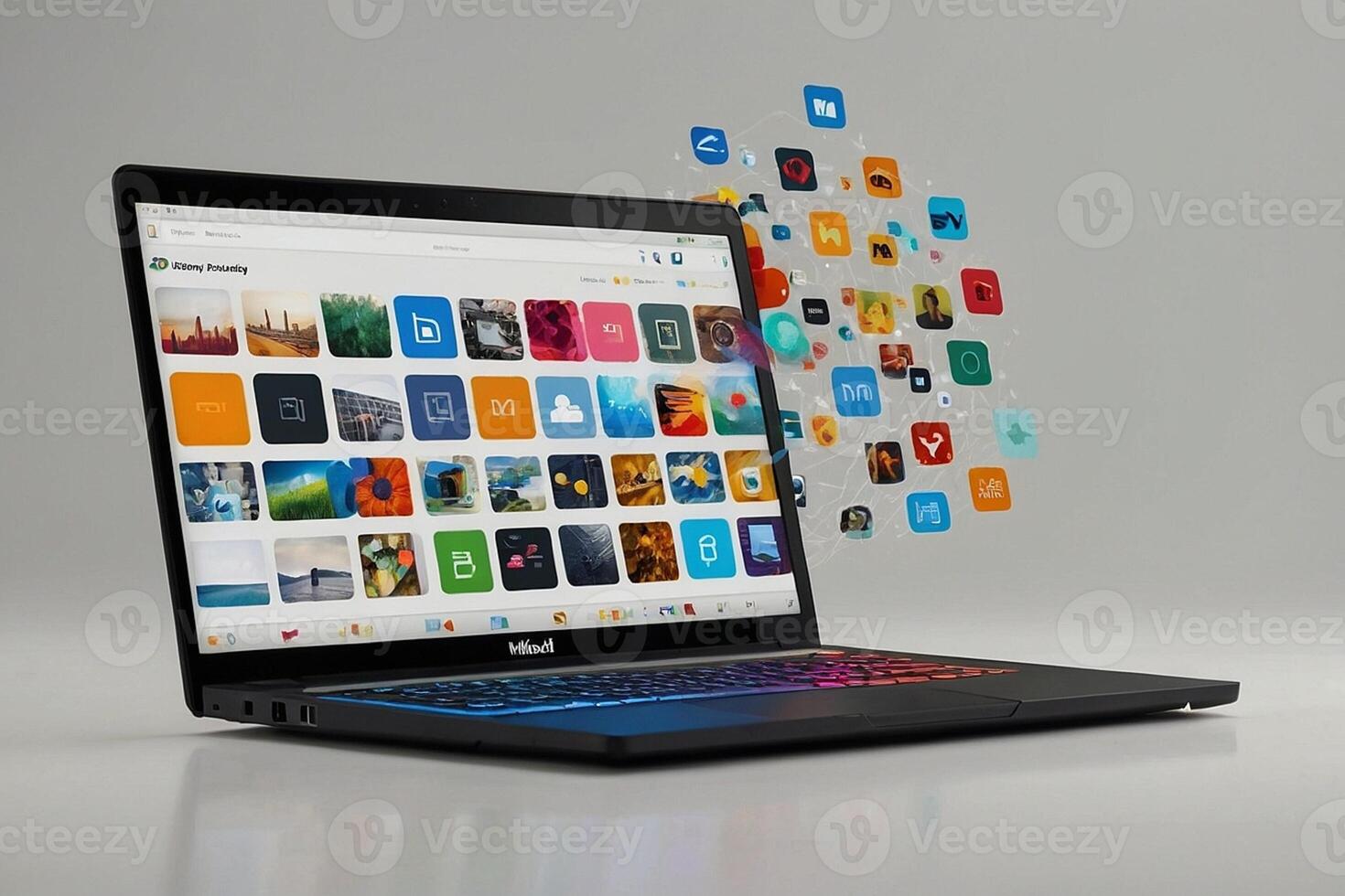 laptop with icons on screen photo