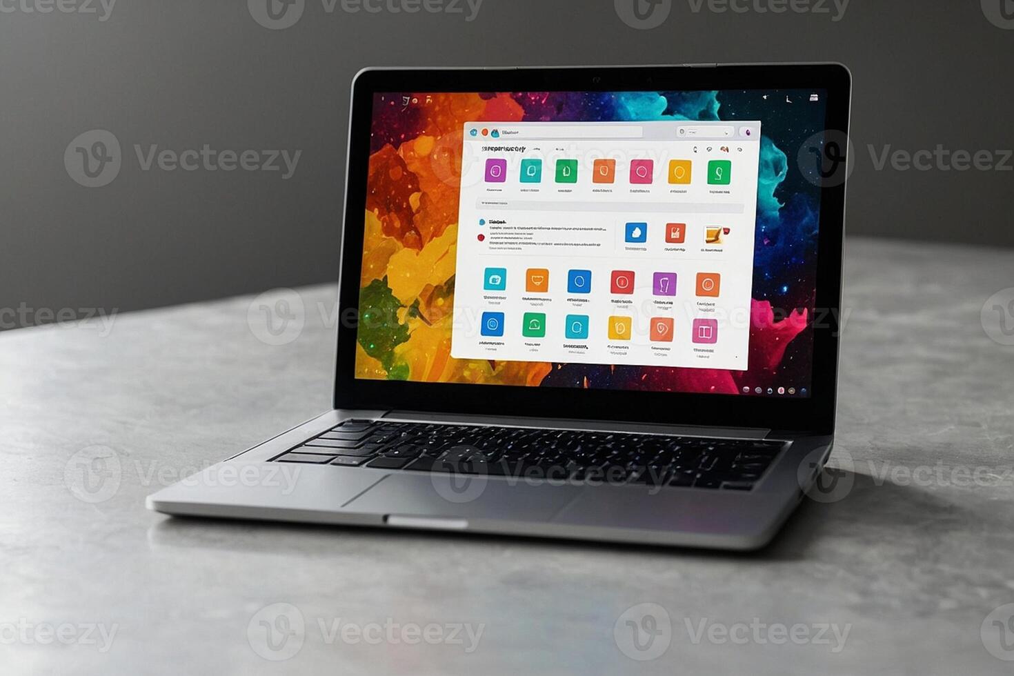 a laptop with colorful icons on the screen photo