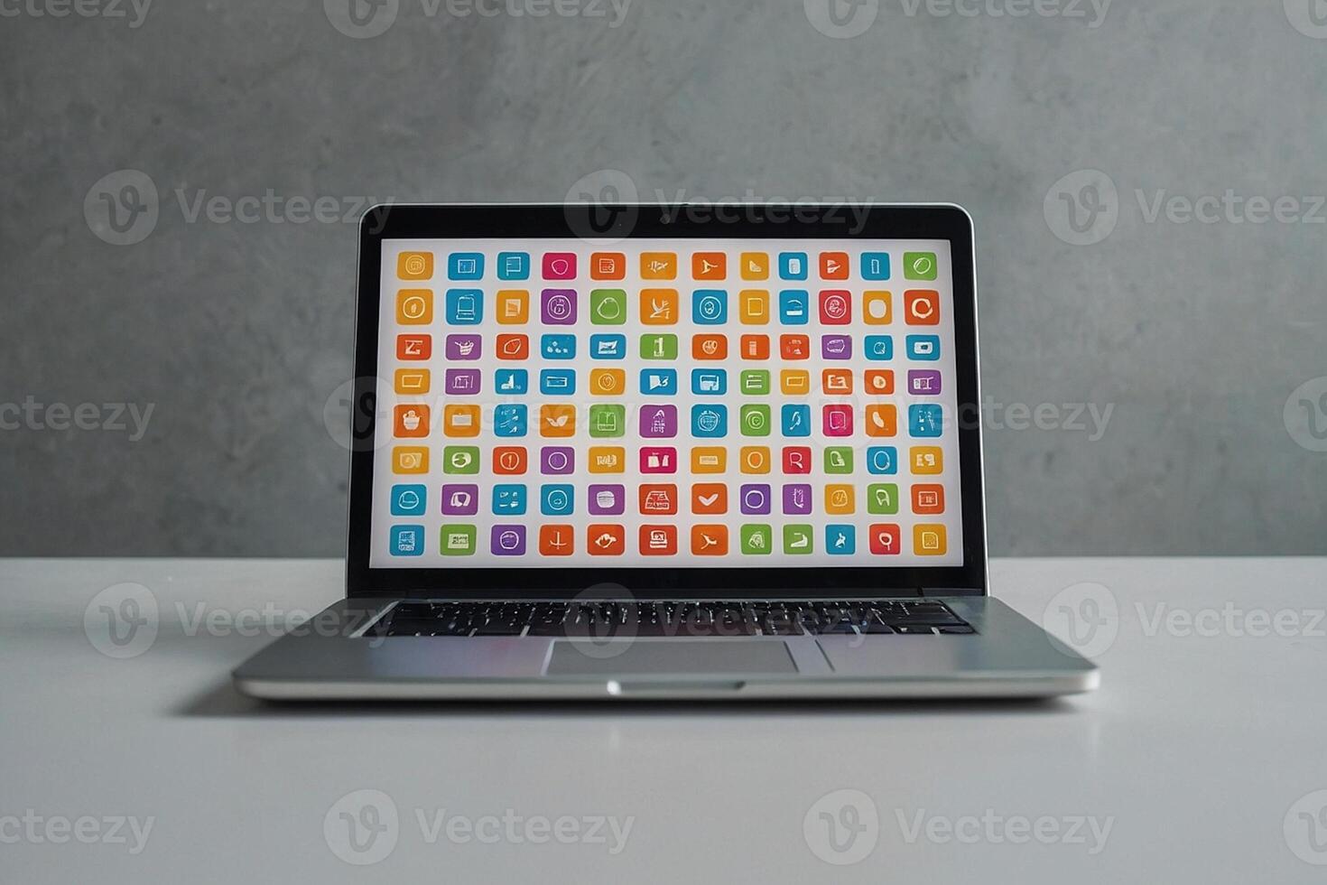 laptop with icons on screen photo