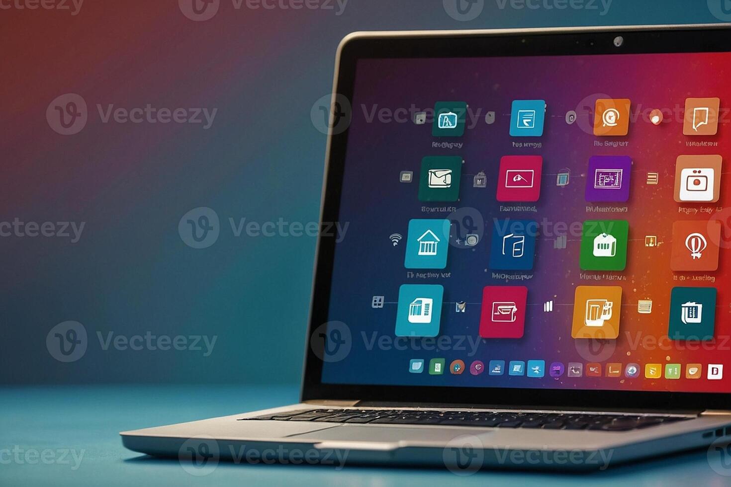 un ordenador portátil con vistoso íconos en el pantalla foto