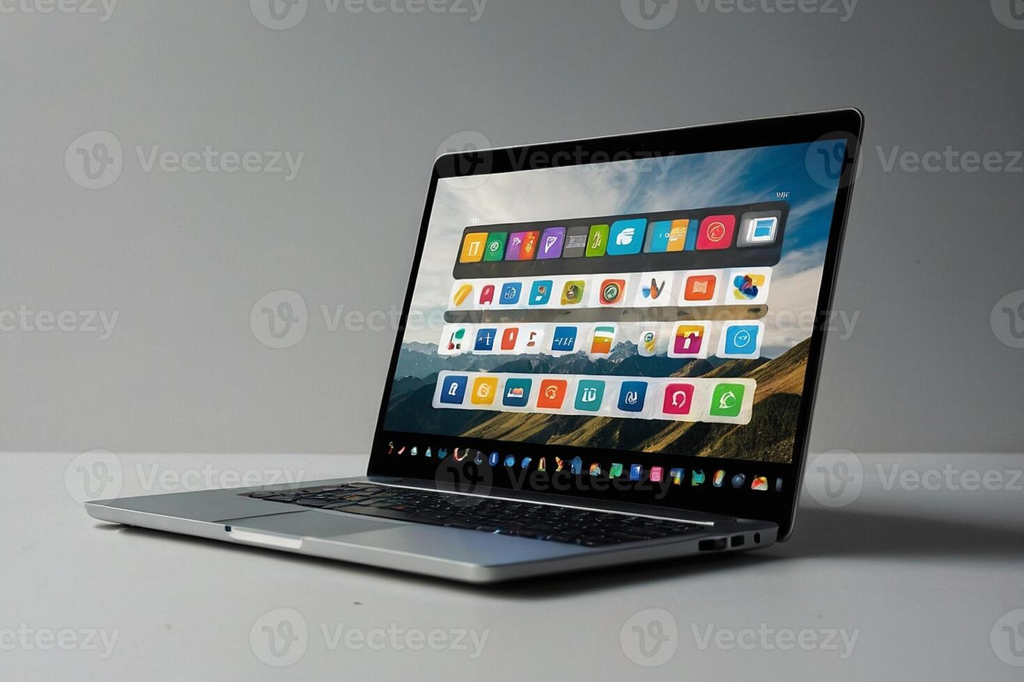 ordenador portátil con íconos en pantalla foto